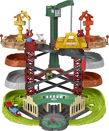 Thomas & Friends Multi-Level Track Set Trains & Cranes Super Tower with Thomas & Percy Engines plus Harold for Preschool Kids Ages 3+ Years (Amazon Exclusive)