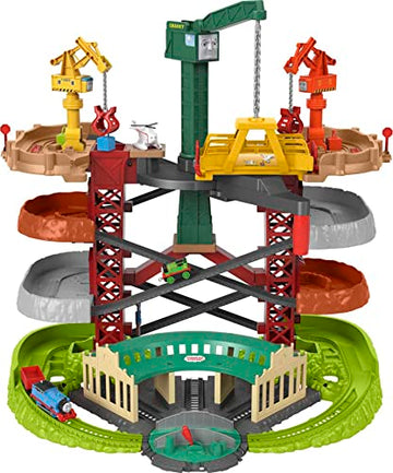 Thomas & Friends Multi-Level Track Set Trains & Cranes Super Tower with Thomas & Percy Engines plus Harold for Preschool Kids Ages 3+ Years (Amazon Exclusive)