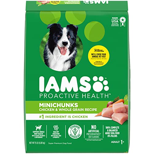 IAMS Adult Minichunks Small Kibble High Protein Dry Dog Food with Real Chicken, 15 lb. Bag