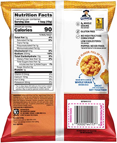 Quaker Popped Gluten Free Rice Crisps Variety Pack, 0.67 Ounce Bags, 30 Count