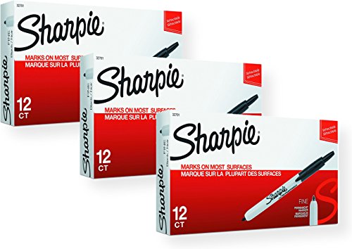 Sharpie 32701 Retractable Permanent Markers, Fine Point, Black, 36 Count (3 Boxes of 12 Markers each Box)