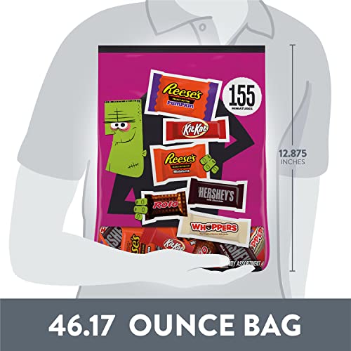 Hershey Assorted Chocolate Flavors Miniatures, Halloween Candy Bulk Bag, 46.17 oz (155 pieces)