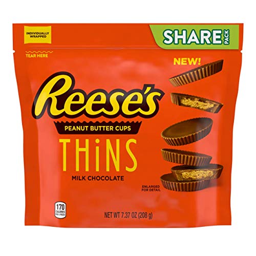REESE'S THiNS Milk Chocolate Peanut Butter Cups Candy, Individually Wrapped Bulk, 7.37 oz Share Packs (8 Count)