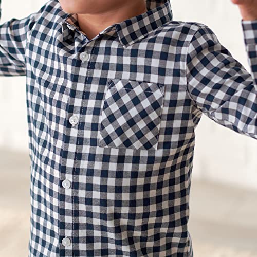 Gerber Baby and Toddler Boys Long Sleeve Button Up Plaid Shirt, Blue Plaid, 5T