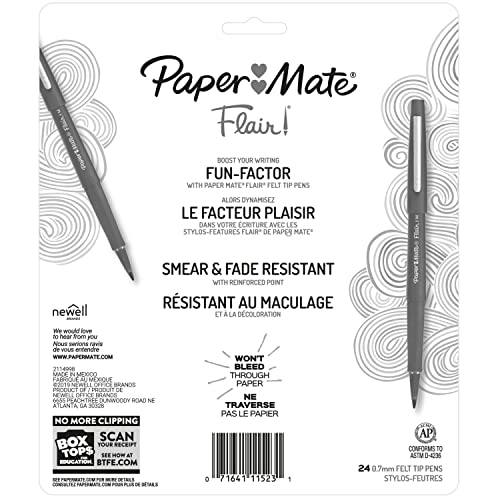 Paper Mate Felt Tip Pens Flair Marker Pens, Medium Point, Assorted, 24 Count