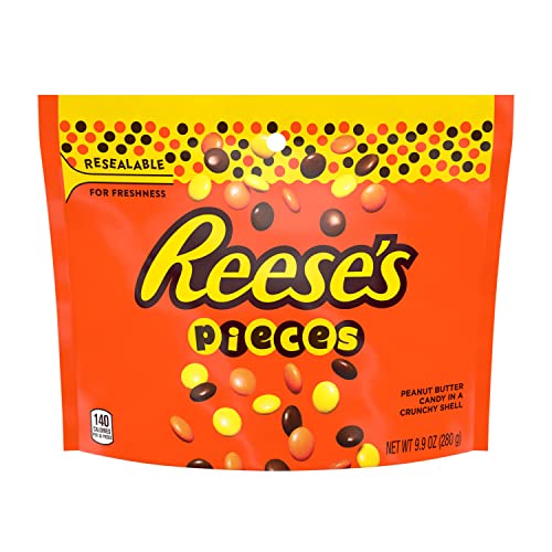 REESE'S PIECES Peanut Butter in a Crunchy Shell Candy, Gluten Free, Bulk, 9.9 oz Resealable Bags (8 Count)