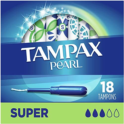 Tampax Pearl Tampons With Plastic Applicators Super Absorbency, Unscented 18 Count (Pack of 3)