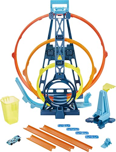 Hot Wheels Track Builder Playset Triple Loop Kit, Multiple Configurations, Connects to Other Sets, 1:64 Scale Toy Car, Orange