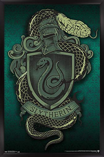 Trends International The Wizarding World: Harry Potter - Slytherin Snake Crest Wall Poster, 14.725" x 22.375", Black Framed Version