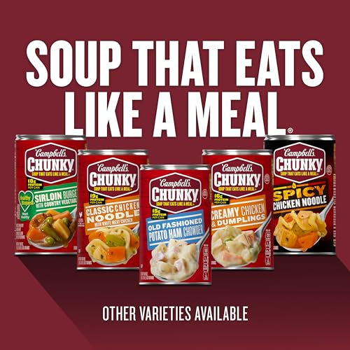 Campbell’s Chunky Soup, Sirloin Steak With Hearty Vegetables Soup, 18.8 Oz Can (Case of 12)