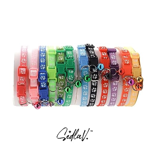 SEDLAV Adjustable Pet Collars with Bell - Comfortable and Durable Nylon Ribbon Material - Fashionable Fall Cat Collars Perfect for Outdoor - Breakaway Cat Collars with Bell, Cute Cat Paw Print Design