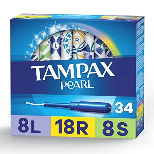 Tampax Pearl Tampons Multipack, Light/Regular/Super Absorbency, With Leakguard Braid, Triple Pack, Unscented, 34 Count