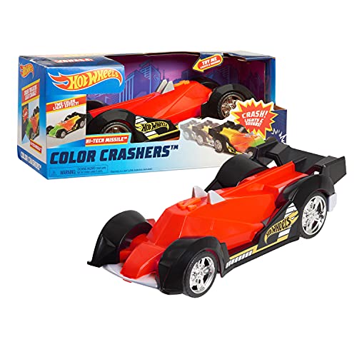 Hot Wheels Color Crashers Hi-Tech Missile Vehicle, 10-Inch Red Motorized Toy Car with Lights and Realistic Racing Sounds, Kids Toys for Ages 3 Up by Just Play