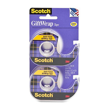 3M 15DM2 Gift Wrap Tape, w/Dispenser, 3/4"x600", 2/PK, Transparent