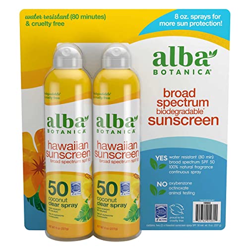 Alba Botanica Spf50 Sunscreen Hawaiian 6 Ounce Clear Spray (177ml) (2 Pack)