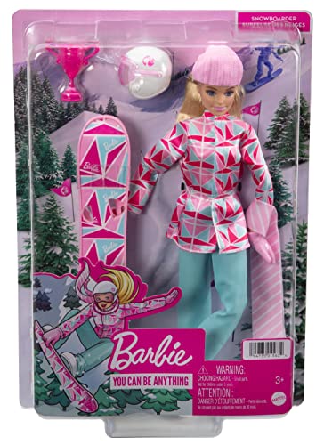 Barbie Winter Sports Snowboarder Blonde Doll (12 inches) with Jacket, Pants, Scarf, Helmet, Snowboard & Trophy, Great For Ages 3 and Up