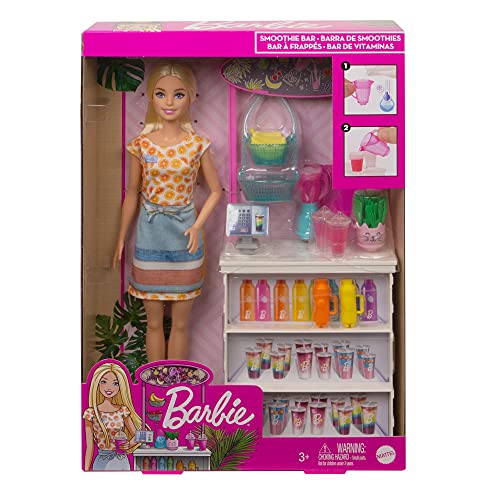 Barbie GRN75 Smoothie Bar Playset with Blonde Doll, Smoothie Bar & 10 Accessories, Multicolor, 30.5 cm*5.8 cm*12.7 cm