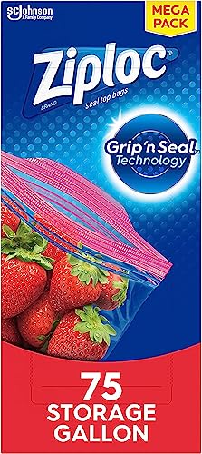 Ziploc Gallon Food Storage Bags, Grip 'n Seal Technology for Easier Grip, Open, and Close, 75 Count