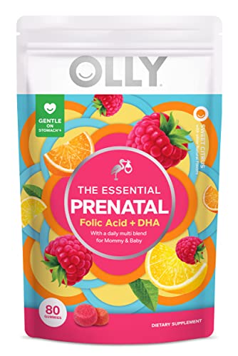 OLLY Prenatal Multivitamin Gummy, Supports Healthy Growth and Brain Development, Folic Acid, Vitamin D, Omega 3 DHA, Chewable Supplement, Citrus Berry Flavor, 40-Day Supply - 80 Count Pouch