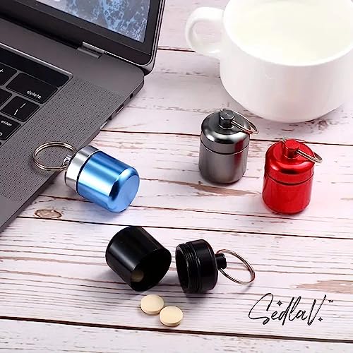 SEDLAV Sedlav Product_Waterproof Pocket Pill Organizer - Travel Medicine Organizer, Travel Pill Organizer, Aluminum Pill Container Small - Durable Daily Pill Box Organizer with Key Ring & Rubber Seal