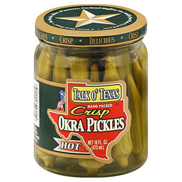 Talk O' Texas Hot Crisp Okra Pickles, 16 Ounce (Pack of 6)