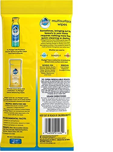 Pledge Multi-Surface Furniture Polish Wipes, Works On Wood, Granite, And Leather, Cleans And Protects, Fresh Citrus - Pack Of 6 (150 Total Wipes)
