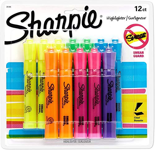 Tank Highlighters Assorted Fluorescent Colors | Chisel Tip Highlighter Pens, 12 Count ".1 Pack (Assorted Fluorescent, 12 Count)"