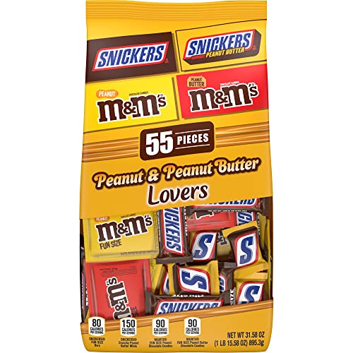 Mars SNICKERS & M&M'S Assorted Chocolate Candy Fun Size Peanut & Peanut Butter Lovers Variety Pack, 31.58 oz Bag