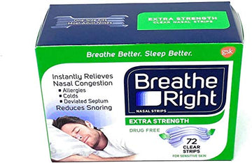 Breathe Right Nasal Strips, Extra Clear for Sensitive Skin, 72 Clear Strips