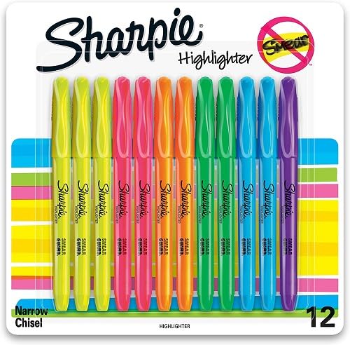 Sharpie 27145 Pocket Highlighters, Chisel Tip, Assorted Colors, 12-Count - 2 Pack