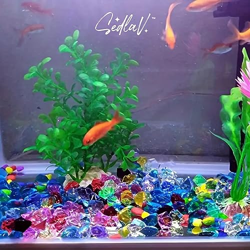 SEDLAV Artificial Acrylic Gemstone Aquarium Gravel - Azurite Crystal and Black Tourmaline Stone for Aquarium Décor, LED Lighting-Enhanced Fake Rock, Iridescent Jewels, Subtle Color Accents