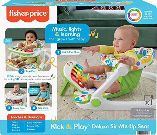 Fisher-Price Baby Portable Chair Kick & Play Deluxe Sit-Me-Up Seat with Piano Learning Toy & Snack Tray for Infants to Toddlers