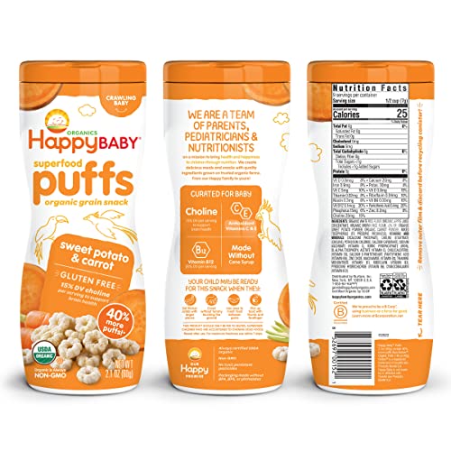 Happy Baby Organic Superfood Puffs, Sweet Potato & Carrot, 2.1 Ounce (Pack of 6)