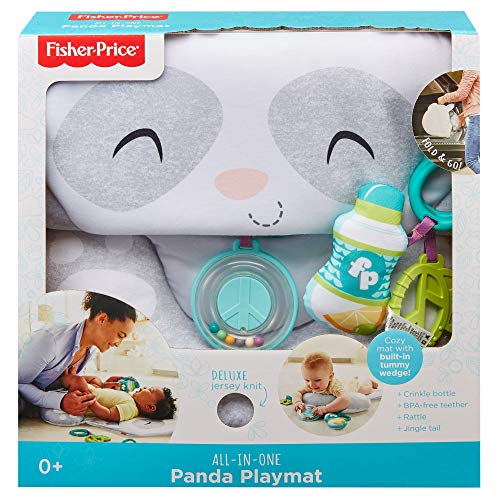 Fisher-Price All-in-One Panda Playmat, plush, take-along tummy time mat with baby rattle and teether toy for newborns from birth & up