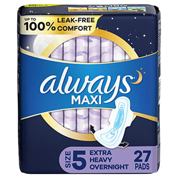 ALWAYS Maxi Size 5 Extra Heavy Overnight Pads With Wings Unscented, 27 Count