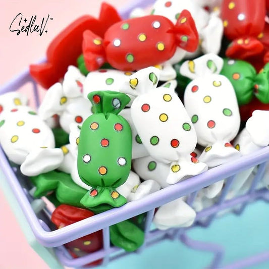 SEDLAV 10pcs Resin Cute Christmas Candy Flatbacks - Novelty Crafts Embellishments for DIY Xmas Decorations, Scrapbooking, Cardmaking, and Jewelry Charms - Festive 30x14mm Cabochons