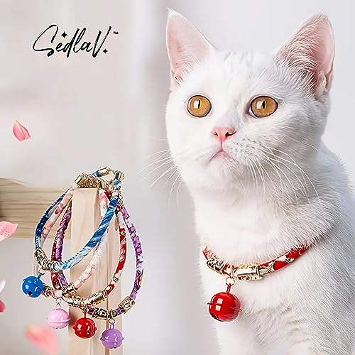 SEDLAV Adjustable Pet Collars for Dogs & Cats - Soft, Comfortable Cotton Collars with Bells - Large Cat Collars Available - Ideal for Play, Training & Outdoor Activities (3 Colors, S/M Sizes)