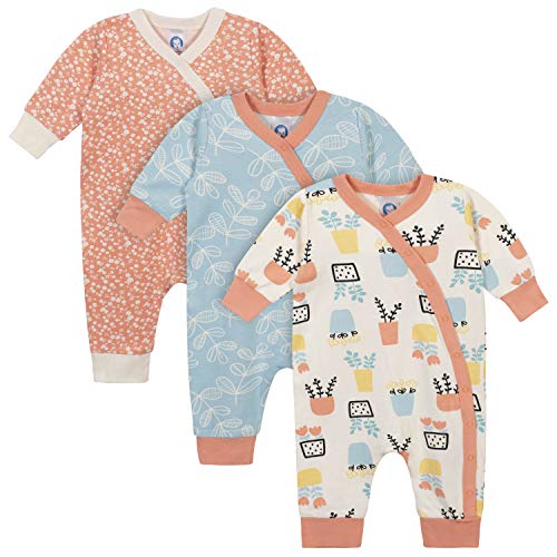 Grow by Gerber Baby Girls 3-Pack Coverall Set, Green/Ivory/Orange, 3-6 Months