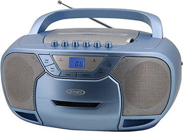 JENSEN CD-590-BL CD-590 1-Watt Portable Stereo CD and Cassette Player/Recorder with AM/FM Radio and Bluetooth (Blue)