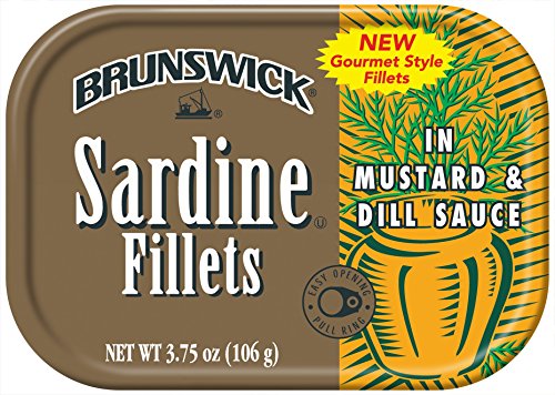 BRUNSWICK Wild Caught Sardine Fillets in Mustard and Dill Sauce, 3.75 Ounce Cans (Pack of 18), Canned Sardines, High Protein Food, Keto Food, Gluten Free Food, Canned Food, Bulk Snacks