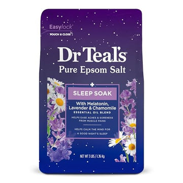 Dr Teal's Pure Epsom Salt Soak, Sleep Blend with Melatonin, Lavender & Chamomile Essential Oils, 3 lbs