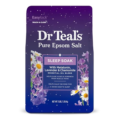 Dr Teal's Pure Epsom Salt Soak, Sleep Blend with Melatonin, Lavender & Chamomile Essential Oils, 3 lbs