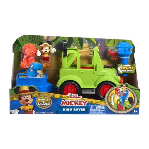 Disney Junior Mickey Mouse Funhouse Dino Rover 6-piece Play Figures and Vehicle Playset, Officially Licensed Kids Toys for Ages 3 Up by Just Play