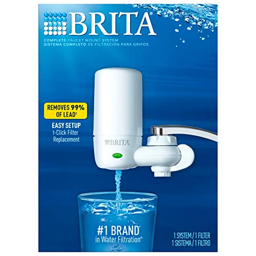 Brita Faucet Mount System, Water Faucet Filtration System with Filter Change Reminder, Reduces Lead, Made Without BPA, Fits Standard Faucets Only, Elite Advanced, White, Includes 1 Replacement Filter