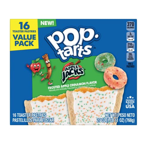 Kellogg's Pop-Tarts Apple Jacks Toaster Pastries, Breakfast Foods, Kids Snacks, Frosted Apple Cinnamon Flavor, 27oz Box (16 Pop-Tarts)