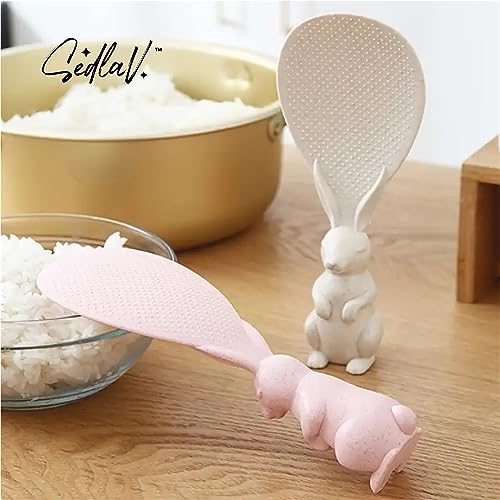 SEDLAV Cute Rabbit Rice Spoon Set - Non-Stick Rice Cooker Utensil with Stand Non-stick Rice Cooker Holding Rice Spoon Rice