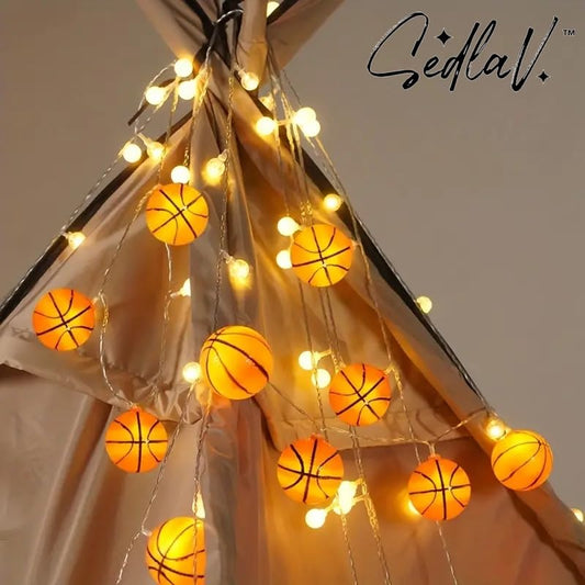 SEDLAV LED Basketball Decor String Lights Battery-Operated Sports Room Lighting for Boys Bedroom and Sports Theme Parties 10 cm for Indoor use