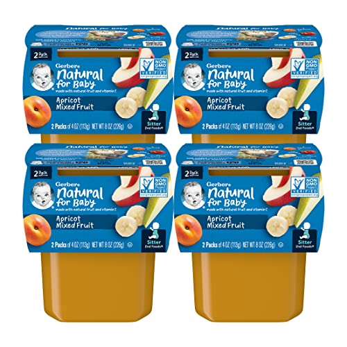 Gerber Natural for Baby 2nd Foods Baby Food Tubs, Apricot Mixed Fruit, Made with Natural Fruit & Vitamin C, Pureed Baby Food, 2-4 Ounce Tubs/Pack (Pack of 4)