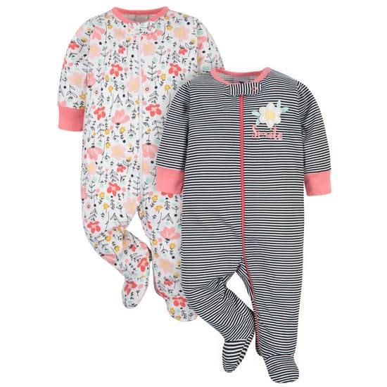 2-Pack Baby Girls Garden Floral Organic Sleep 'N Plays