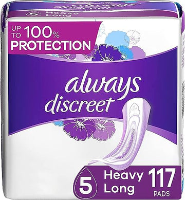 Always Discreet Adult Incontinence Pads for Women, Maximum Absorbency, Long Length, 39 Count x 3 Packs (117 Count total)